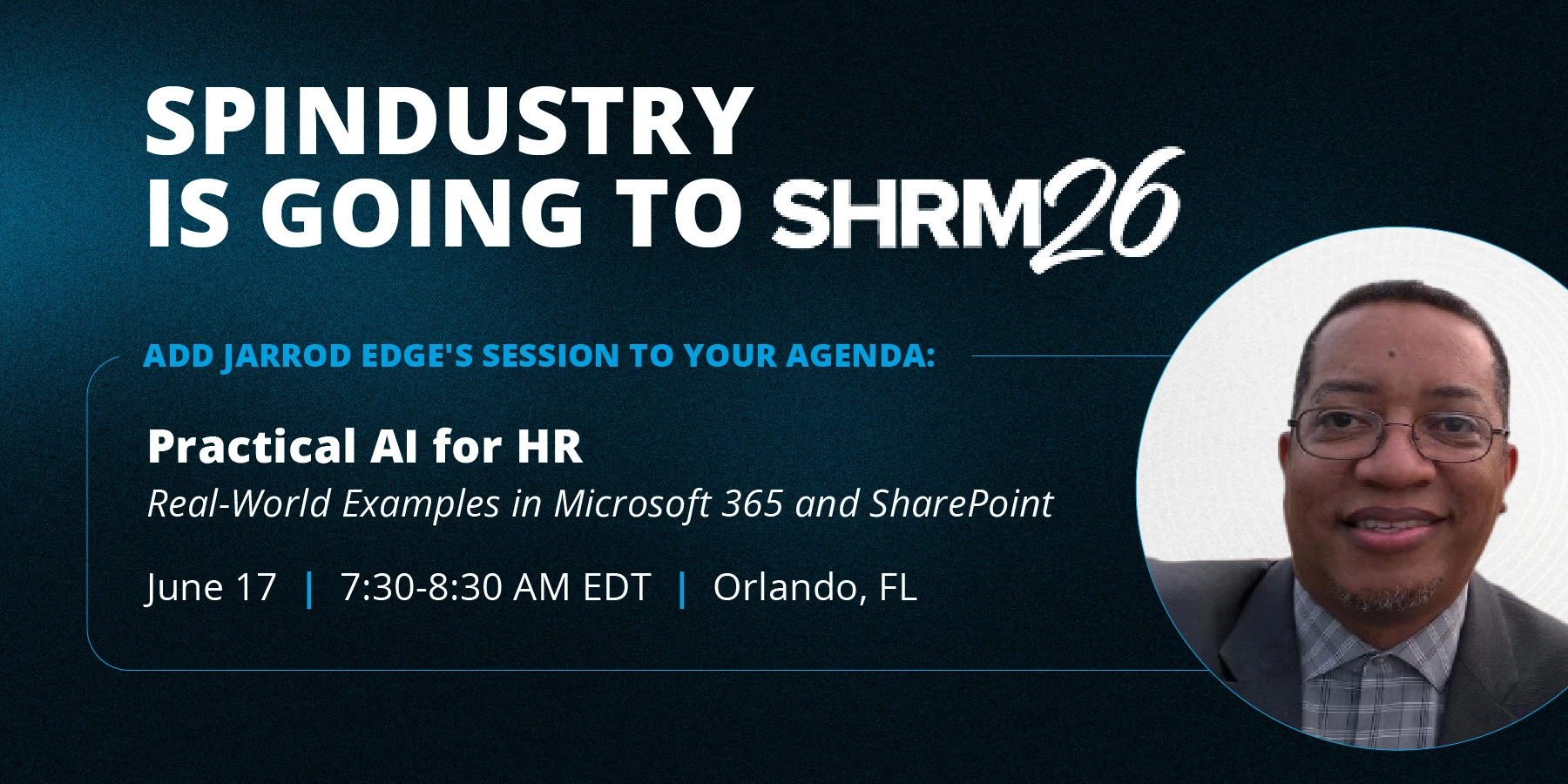 Alt tag for Jarrod Edge to Speak on Practical AI for HR at SHRM26